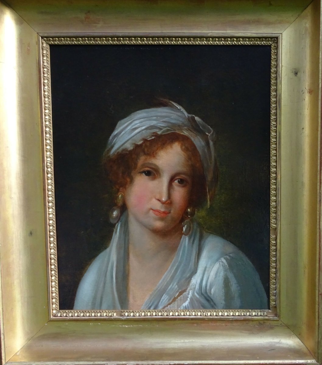 Portrait Of A Young Woman From The First Empire Period, Oil On Canvas, 19th Century-photo-2