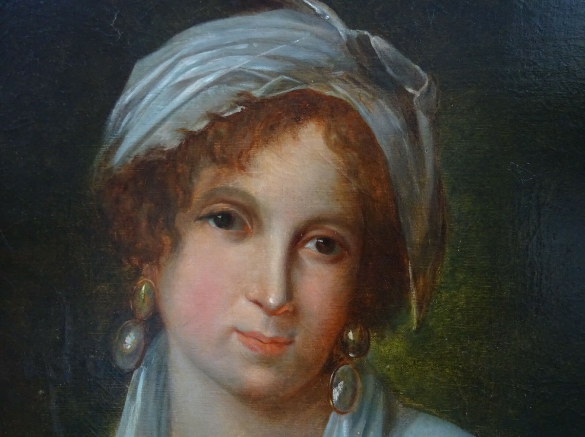 Portrait Of A Young Woman From The First Empire Period, Oil On Canvas, 19th Century-photo-4