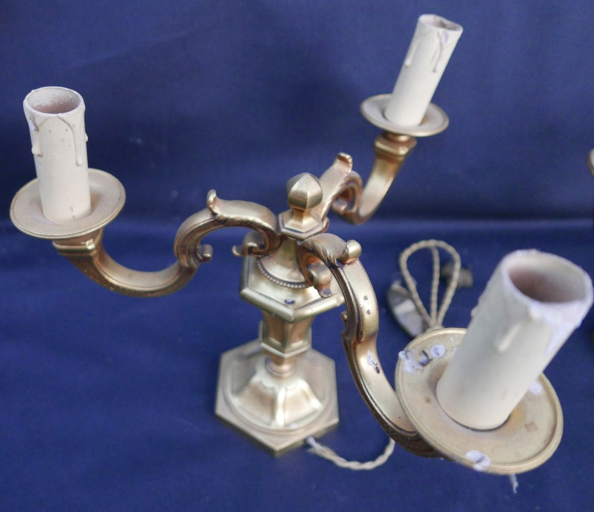 Pair Of Vintage 20th Century Gilt Bronze Chandelier Lamps-photo-4