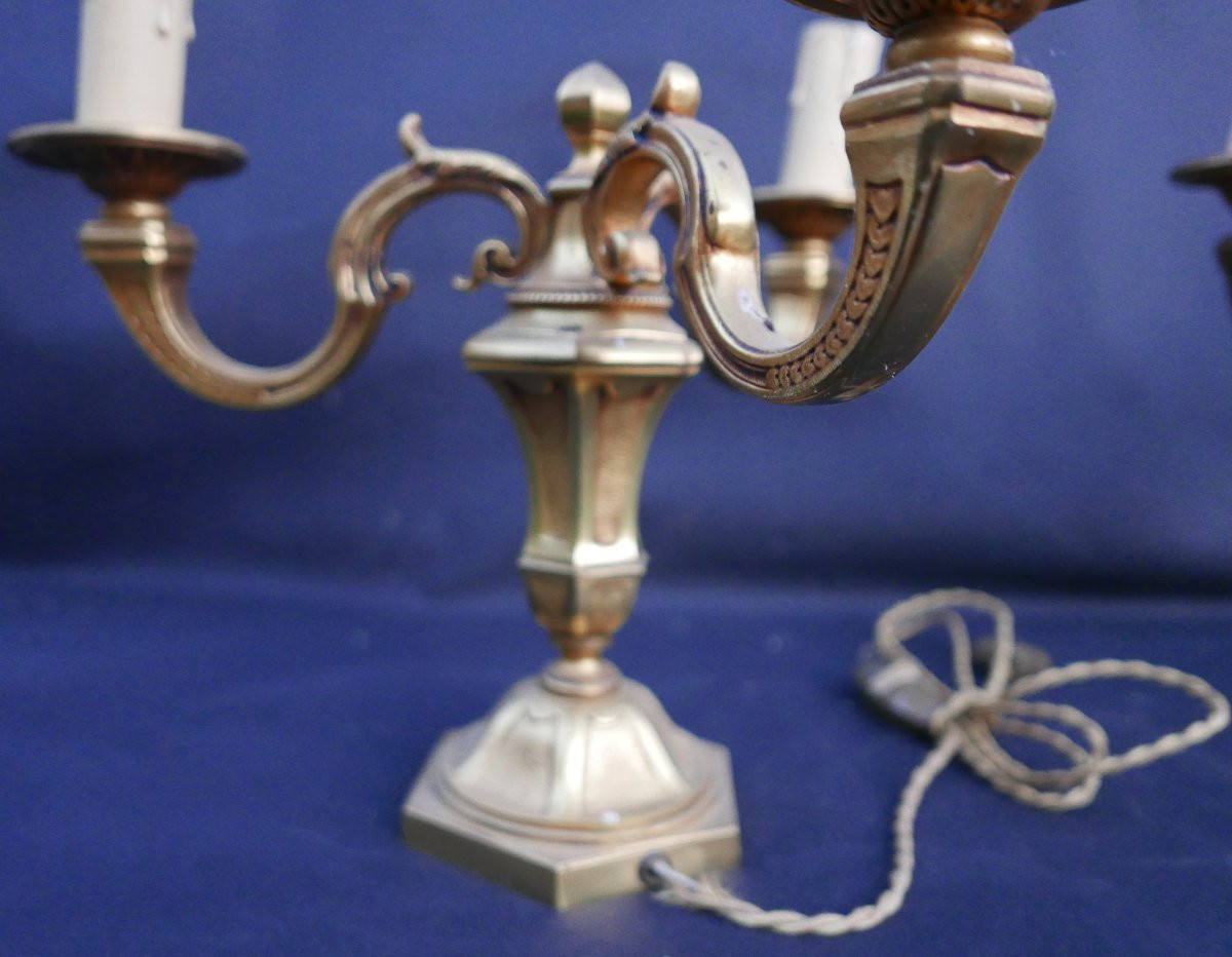 Pair Of Vintage 20th Century Gilt Bronze Chandelier Lamps-photo-1