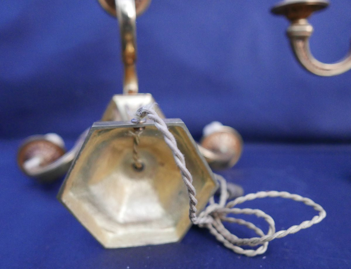 Pair Of Vintage 20th Century Gilt Bronze Chandelier Lamps-photo-2