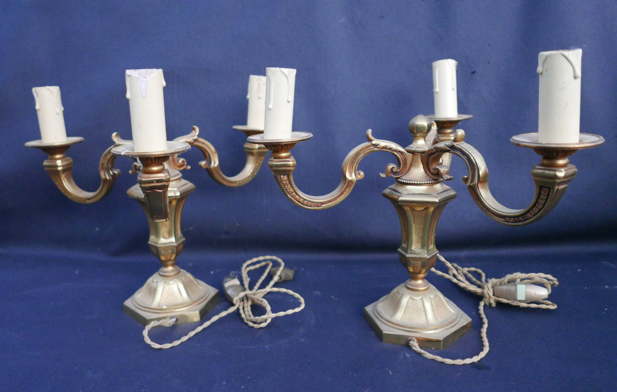 Pair Of Vintage 20th Century Gilt Bronze Chandelier Lamps