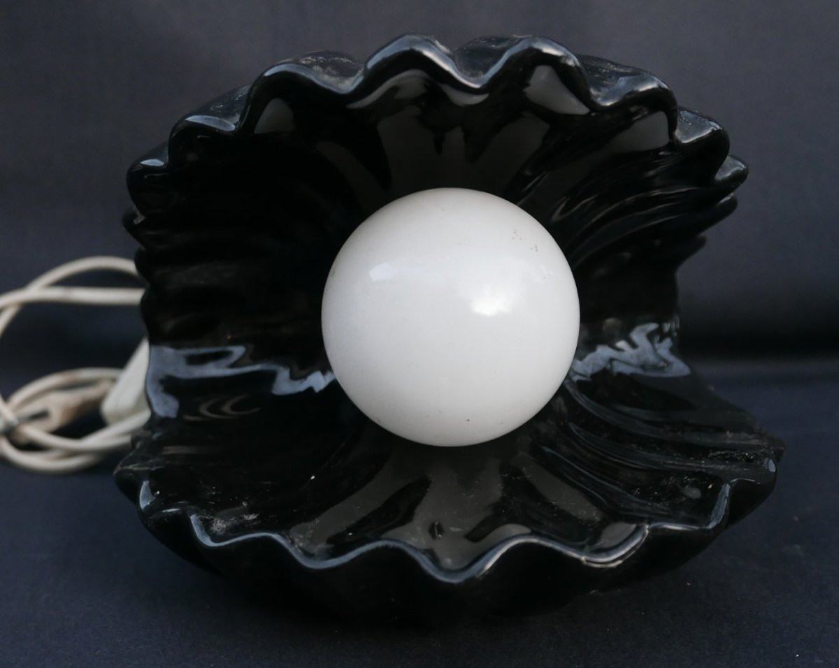 Lampe Coquillage Vintage Céramique et Opaline XXème siècle-photo-2