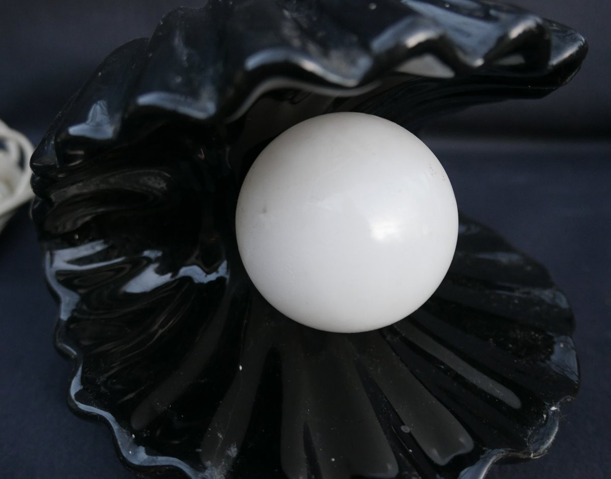 Lampe Coquillage Vintage Céramique et Opaline XXème siècle-photo-3