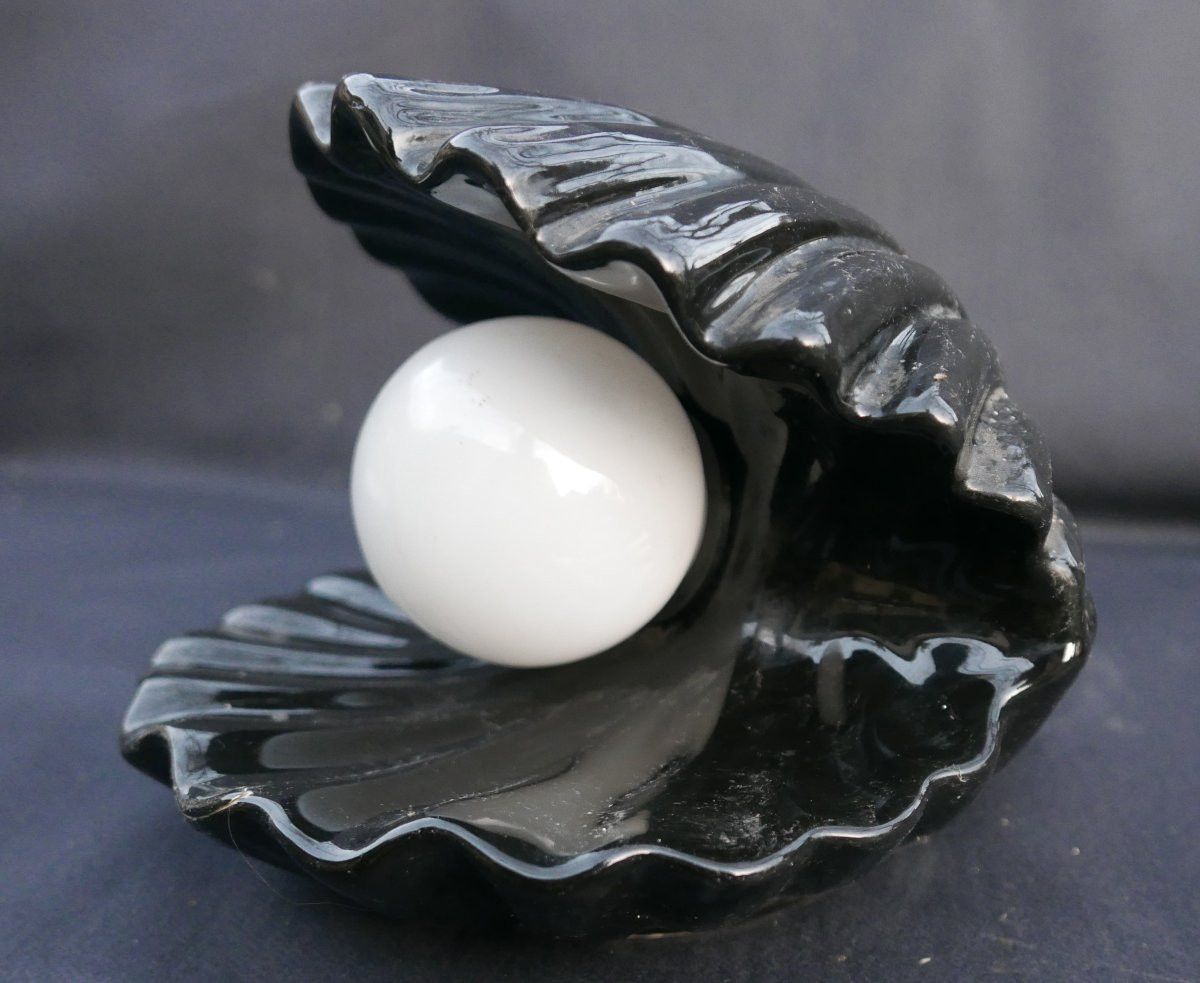 Lampe Coquillage Vintage Céramique et Opaline XXème siècle-photo-1
