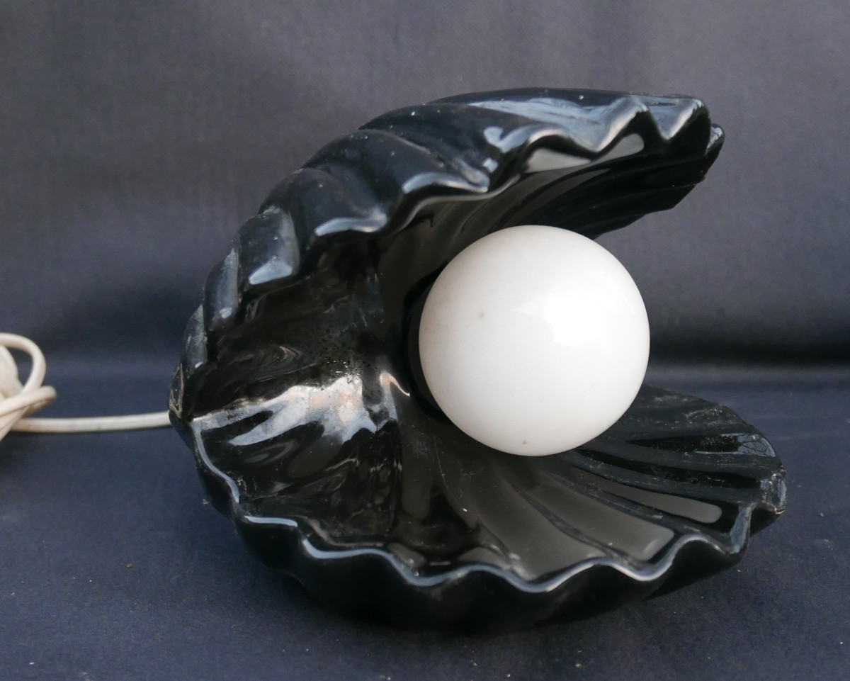 Lampe Coquillage Vintage Céramique et Opaline XXème siècle
