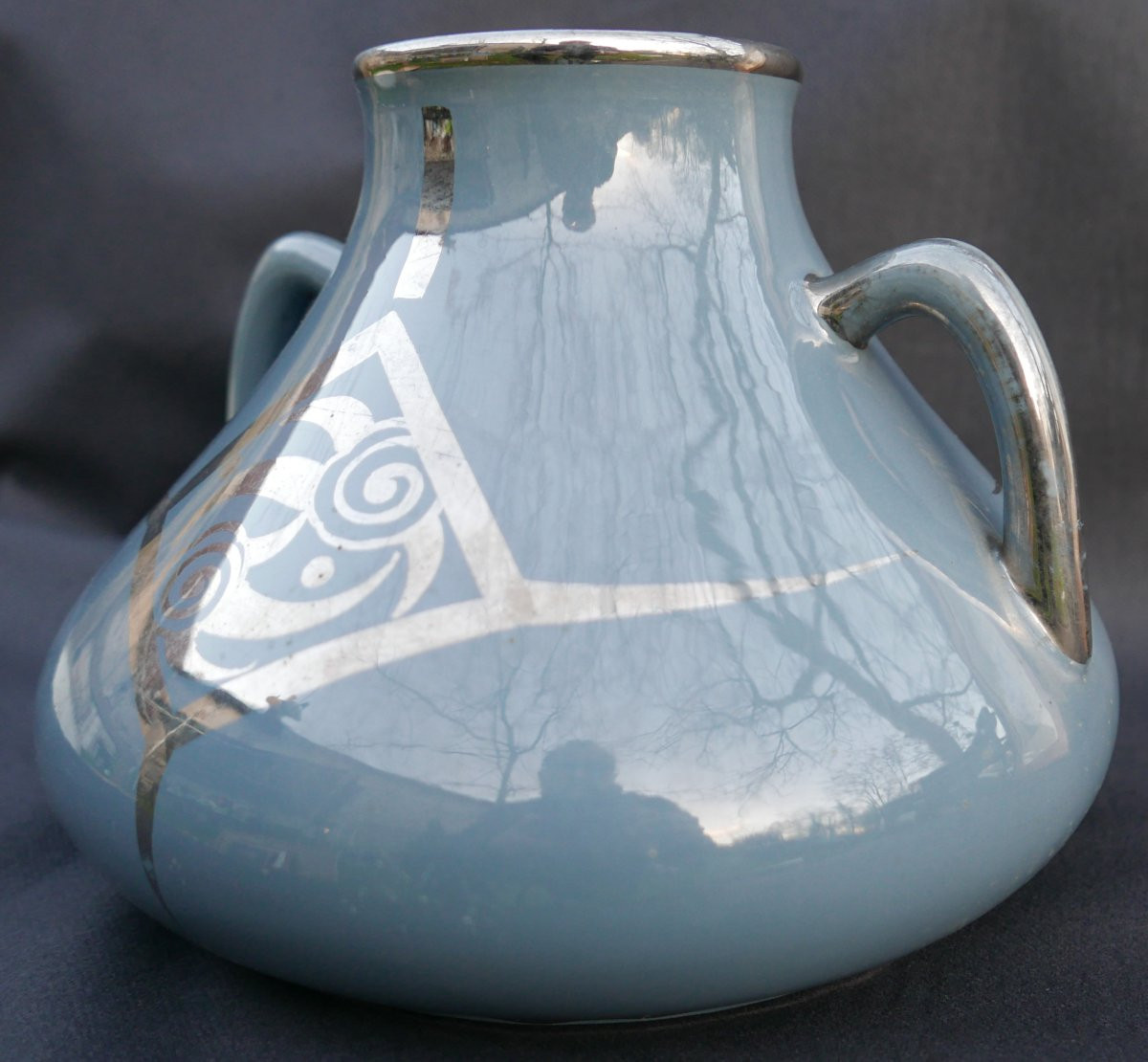 Vase en Faïence Bleu Art Deco Années 30-photo-2