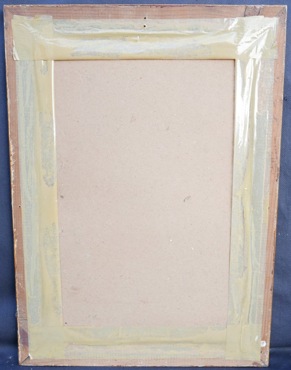 Portrait Of A Breton Woman Spinning, Gouache Under Glass, Signed A. Auvity, 1941-photo-3