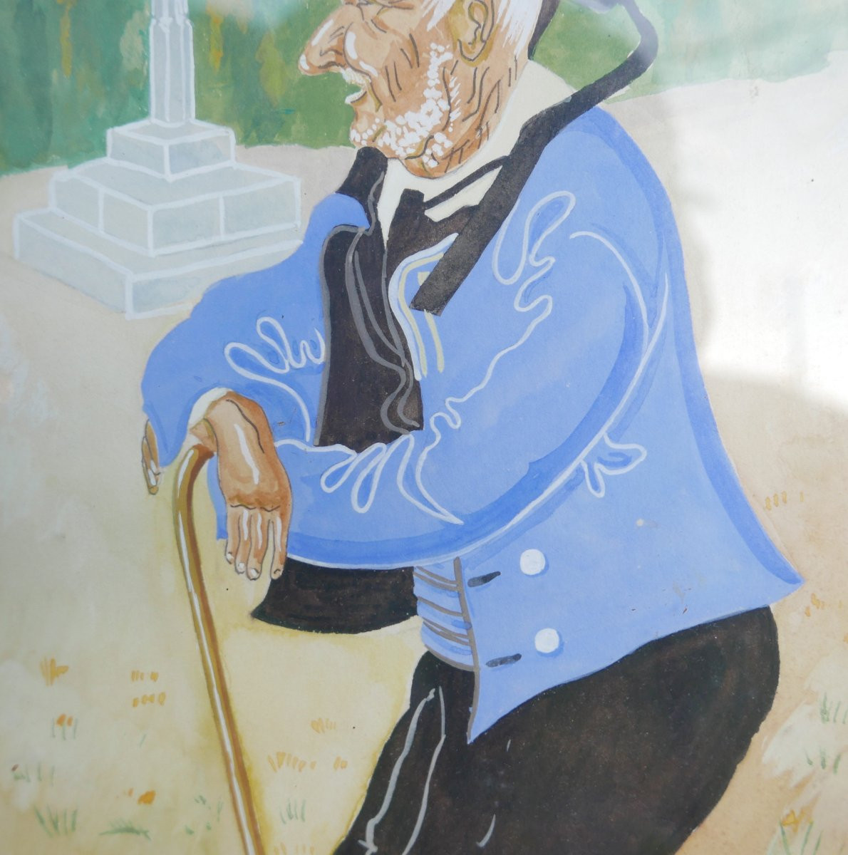 Portrait Of A Breton Man, Gouache Under Glass, Signed A. Auvity, 1941-photo-4