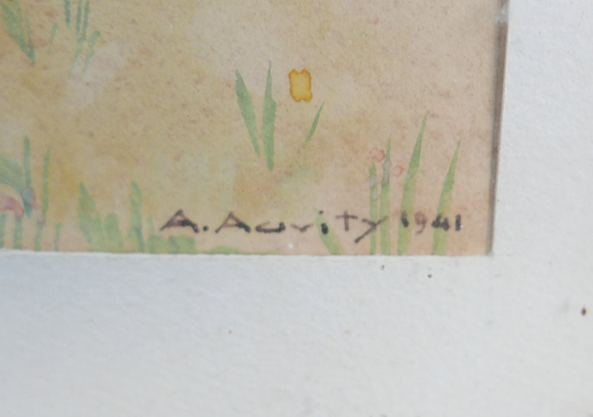 Portrait Of A Breton Man, Gouache Under Glass, Signed A. Auvity, 1941-photo-3