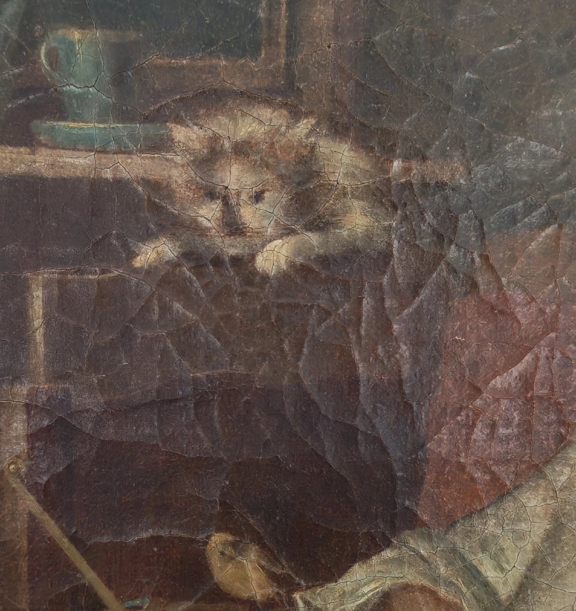 Portrait Of A Young Woman With A Cat, After Colson, Oil On Canvas, 18th Century-photo-2