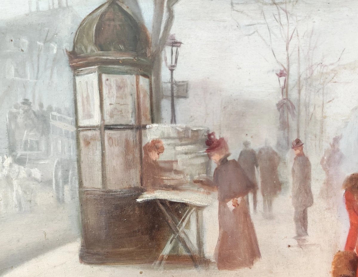 Léonie Lebas Scène de Genre Parisienne Huile/Panneau fin XIXème Siècle Signé-photo-2