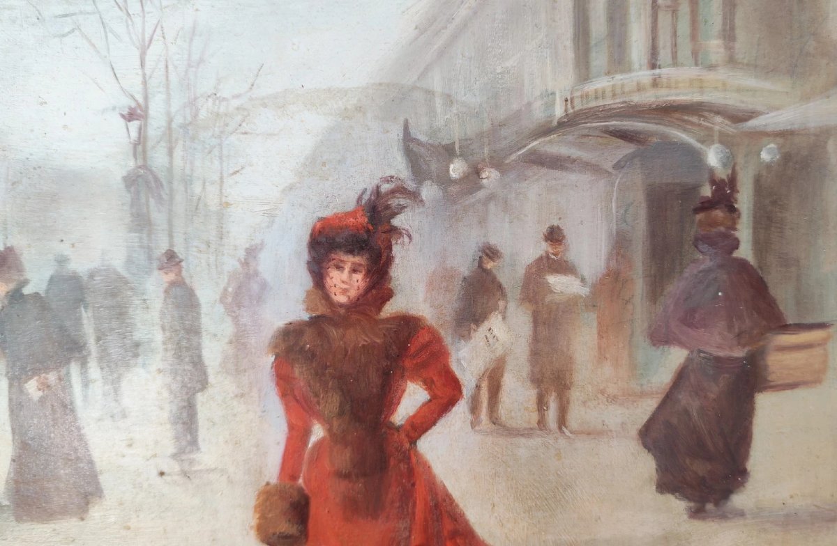 Léonie Lebas Scène de Genre Parisienne Huile/Panneau fin XIXème Siècle Signé-photo-3
