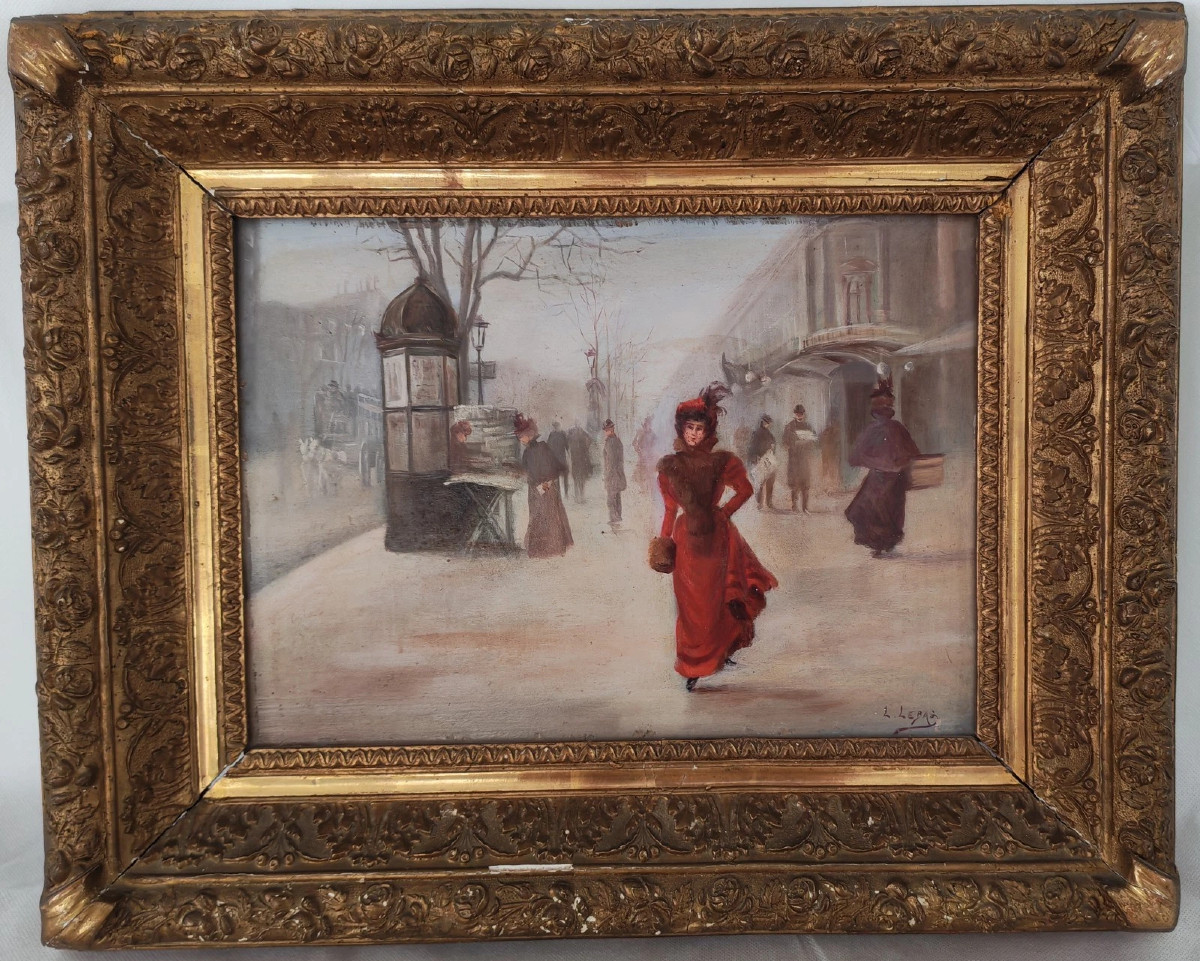 Léonie Lebas Scène de Genre Parisienne Huile/Panneau fin XIXème Siècle Signé