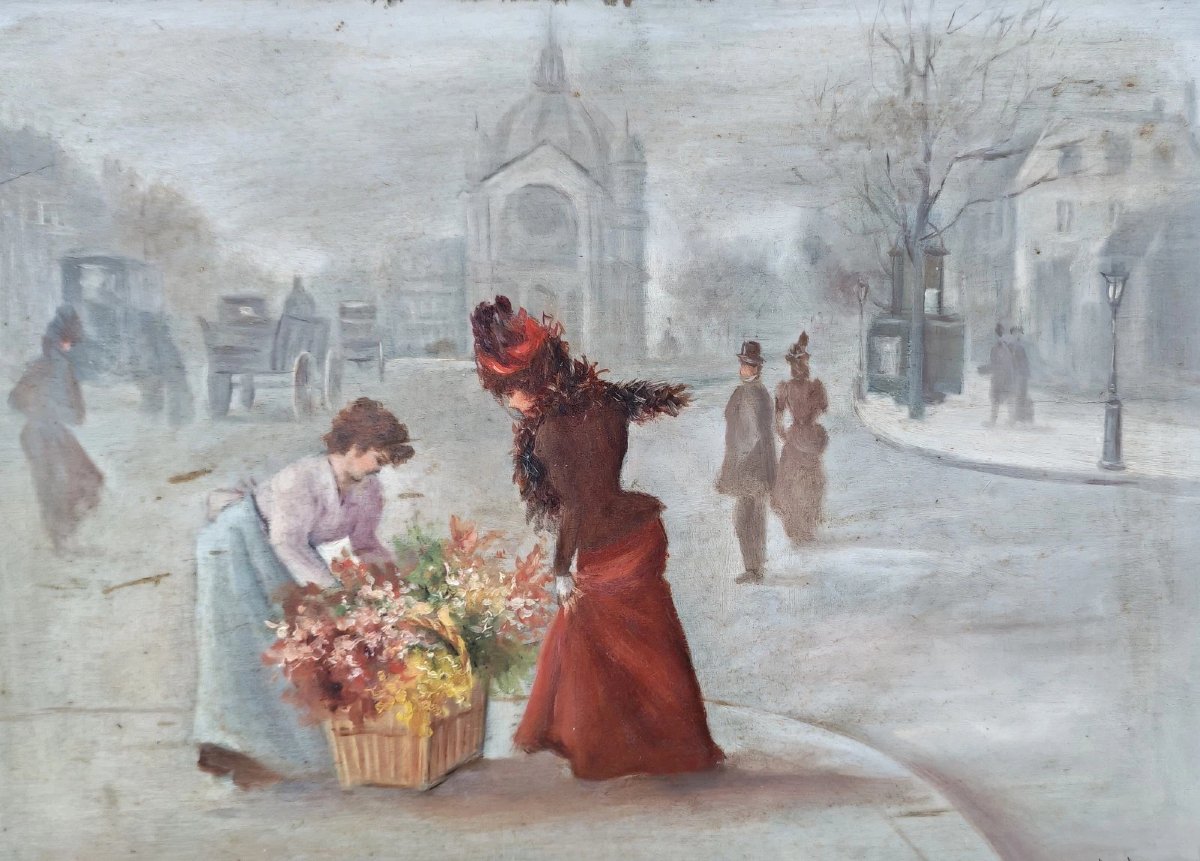 Parisian Genre Scene Signed Léonie Lebas Oil On Panel Late 19th Century-photo-1