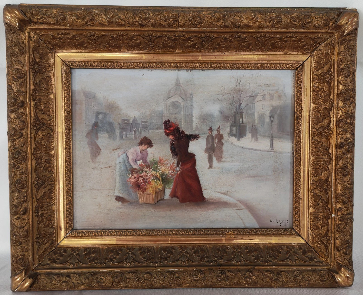 Parisian Genre Scene Signed Léonie Lebas Oil On Panel Late 19th Century