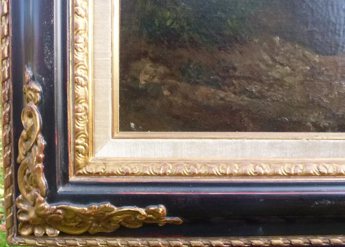 Scène De Genre Rurale Galante Huile/Toile Fin Du XIXème Siècle-photo-4