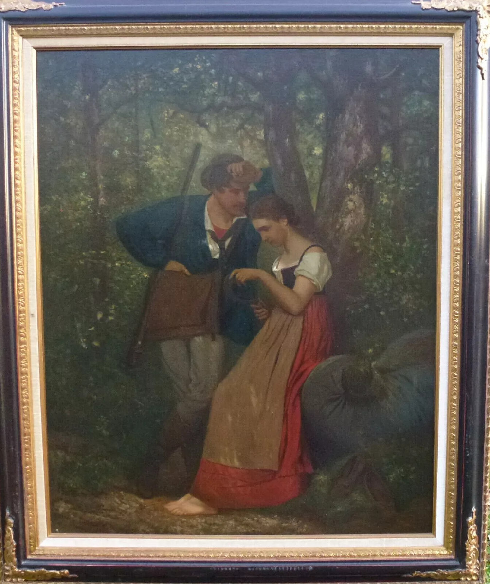 Scène De Genre Rurale Galante Huile/Toile Fin Du XIXème Siècle