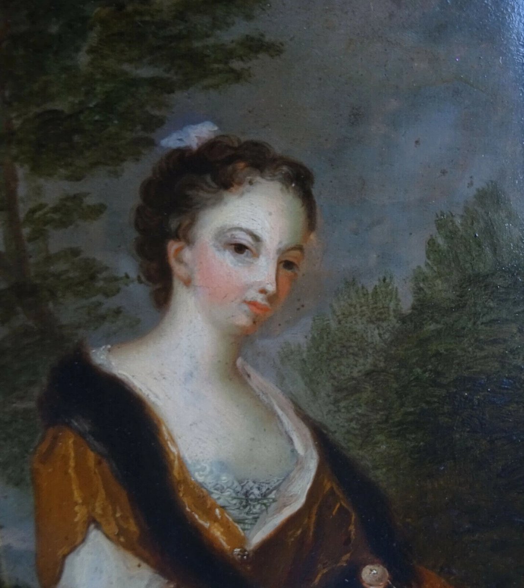 Portrait de Jeune Femme au Bilboquet Huile/Panneau du XVIIIème siècle-photo-1