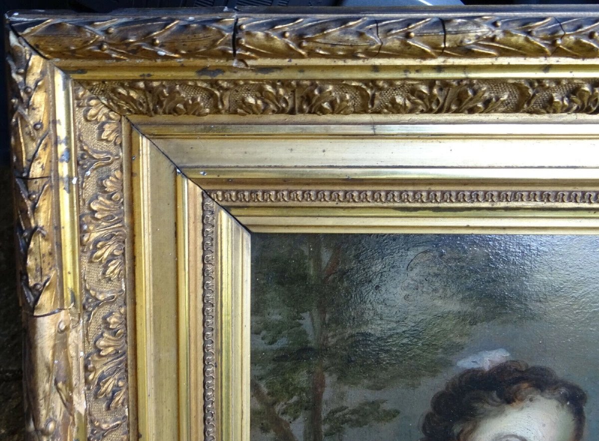 Portrait de Jeune Femme au Bilboquet Huile/Panneau du XVIIIème siècle-photo-4