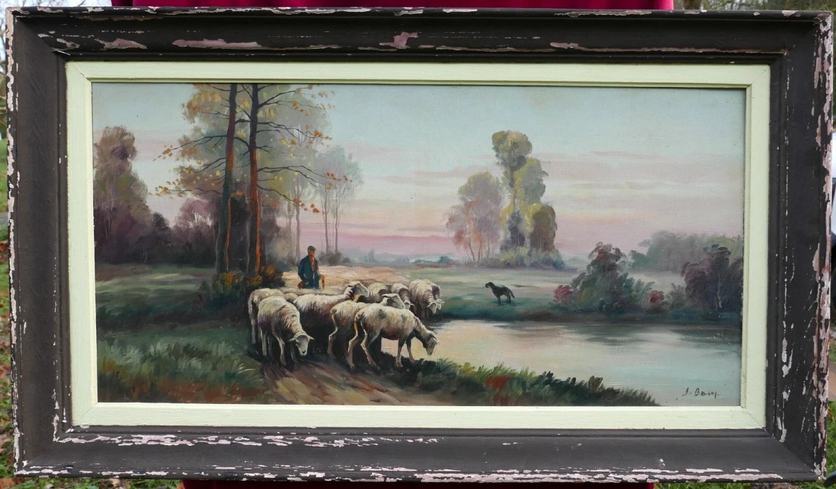 Tableau Paysage Pastorale Signé Jean Bain Huile/Toile début XXème siècle-photo-2