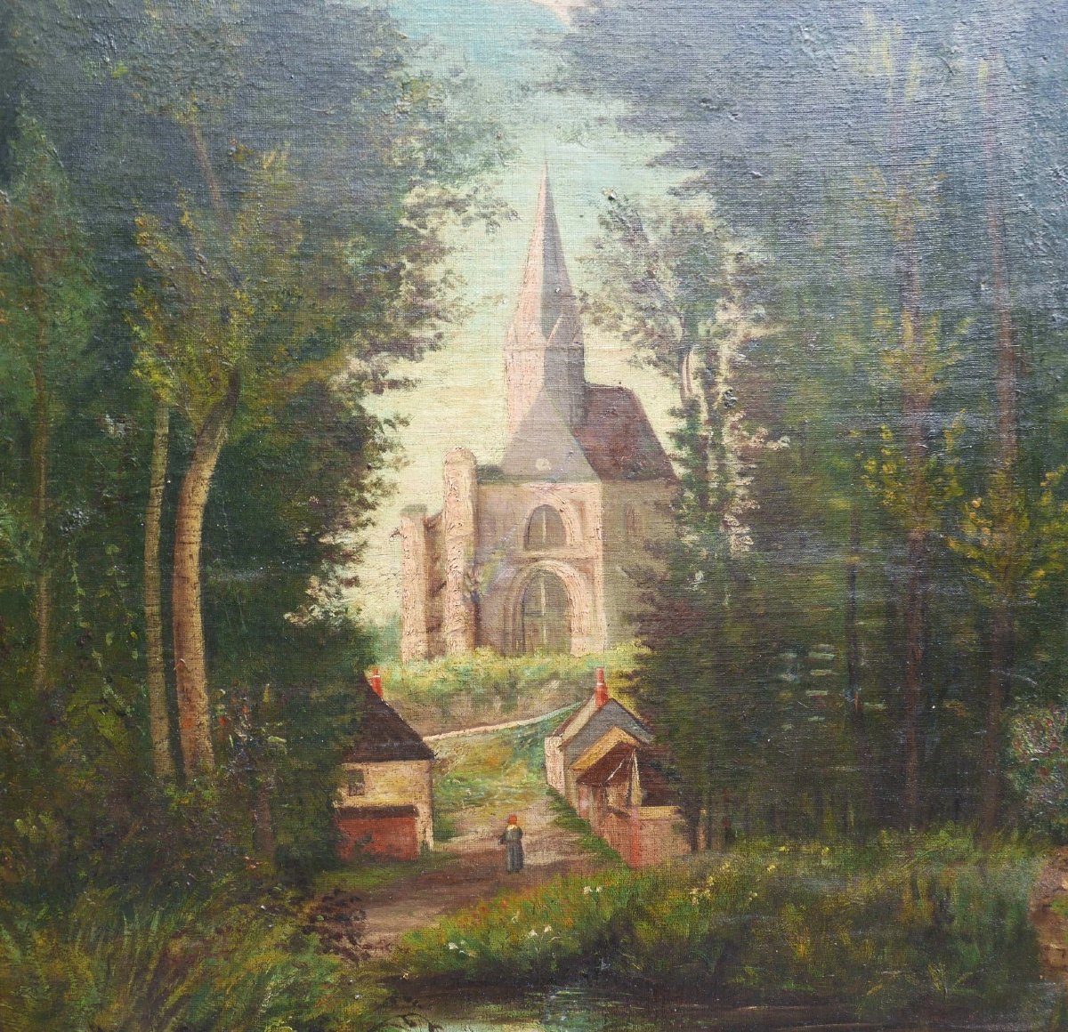 Bayet Painting Landscape Church View Oil On Canvas Late 19th Century Signed-photo-3