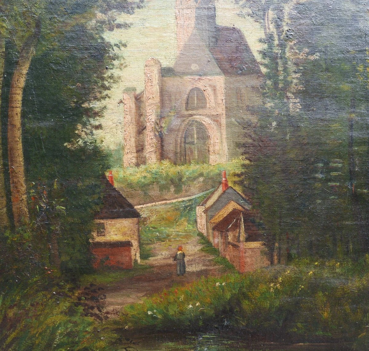 Bayet Painting Landscape Church View Oil On Canvas Late 19th Century Signed-photo-4