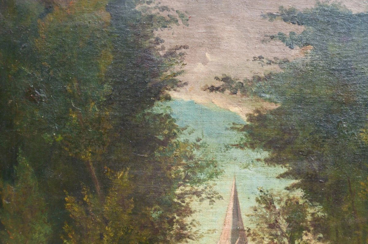 Bayet Painting Landscape Church View Oil On Canvas Late 19th Century Signed-photo-4
