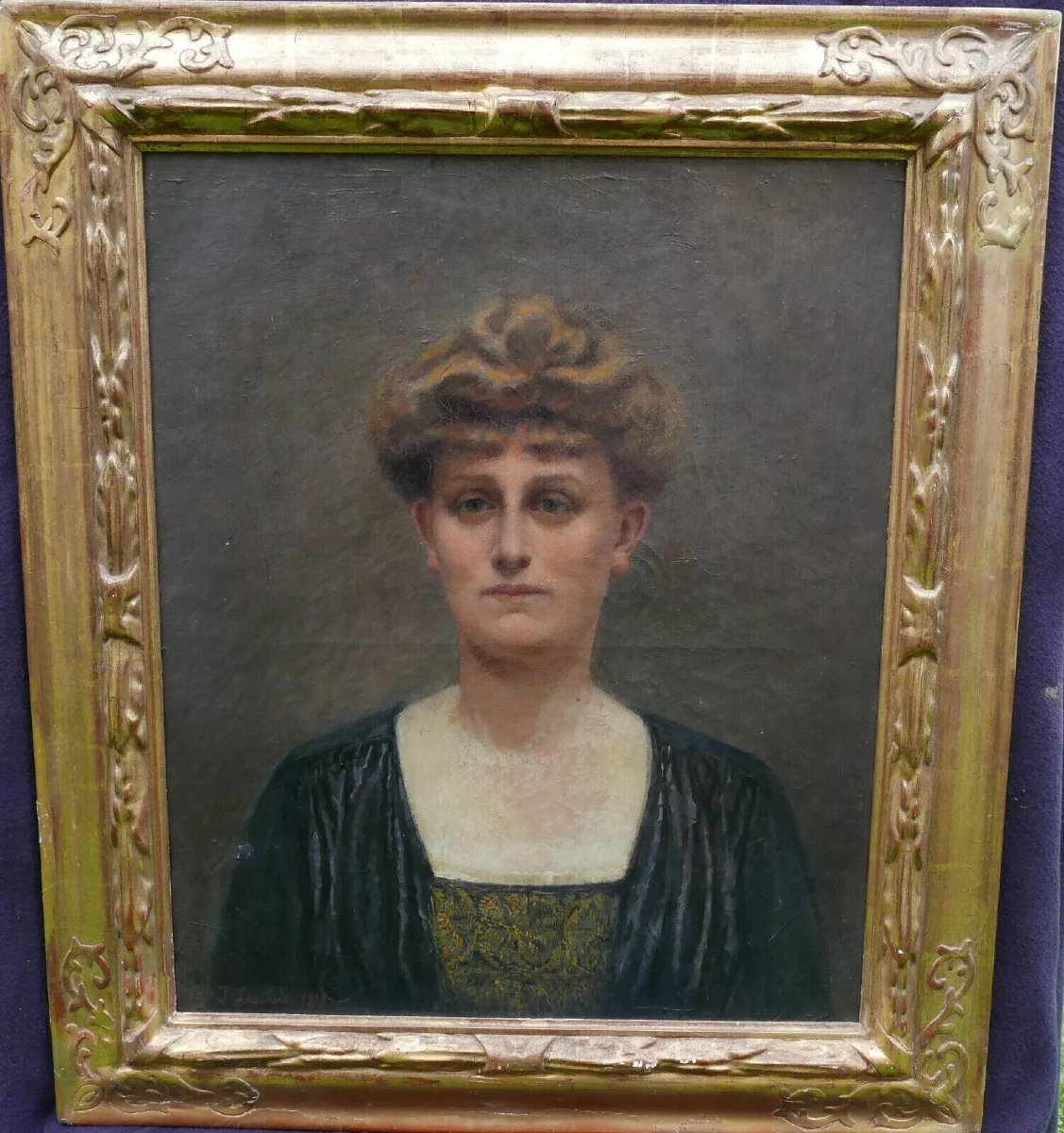 J. Lascases Portrait de Femme Ecole Française début XXème siècle Huile/Toile-photo-2