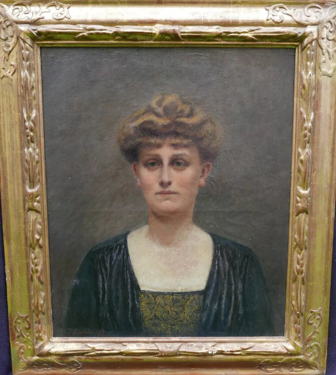 J. Lascases Portrait de Femme Ecole Française début XXème siècle Huile/Toile-photo-3