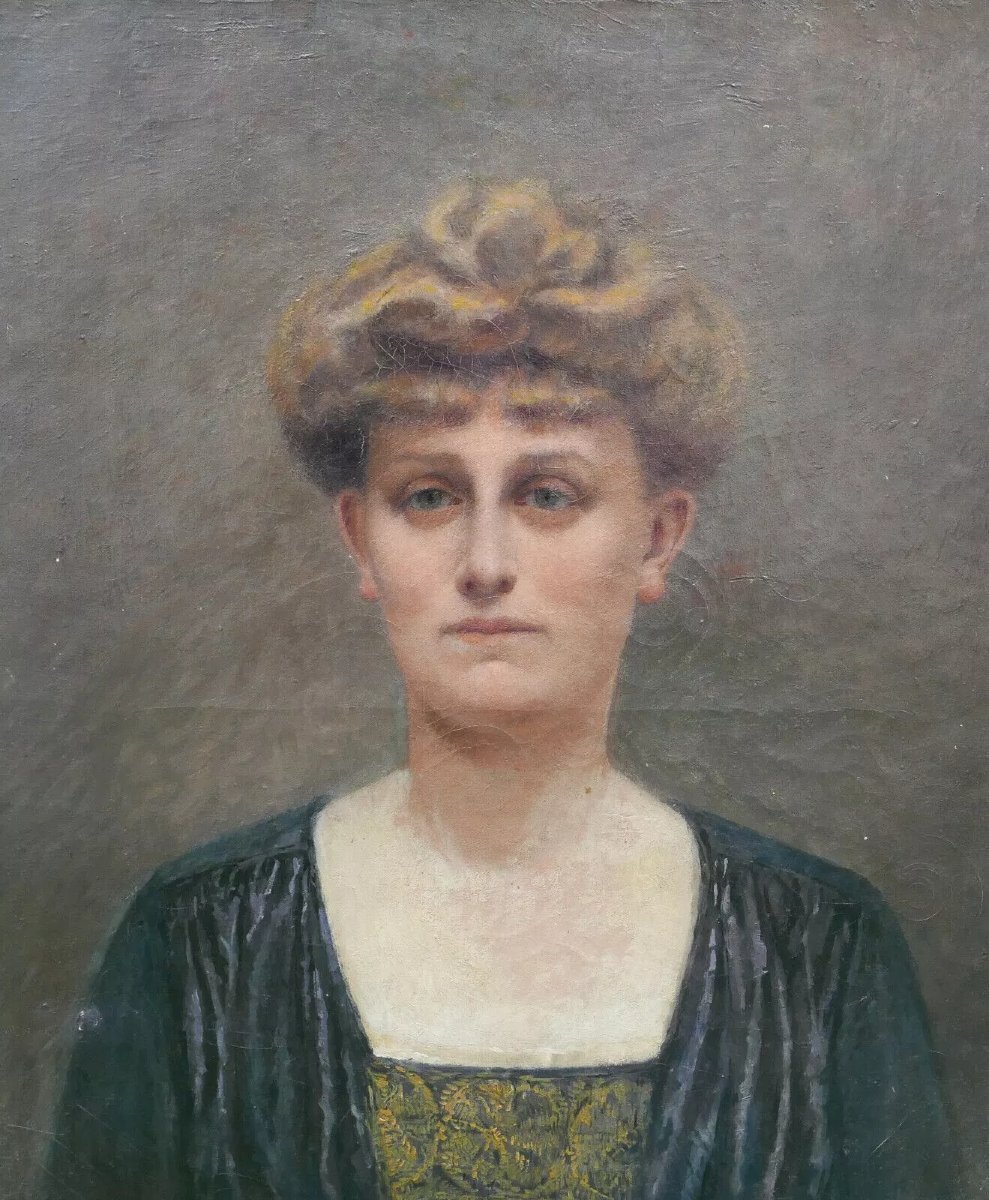 J. Lascases Portrait de Femme Ecole Française début XXème siècle Huile/Toile-photo-4