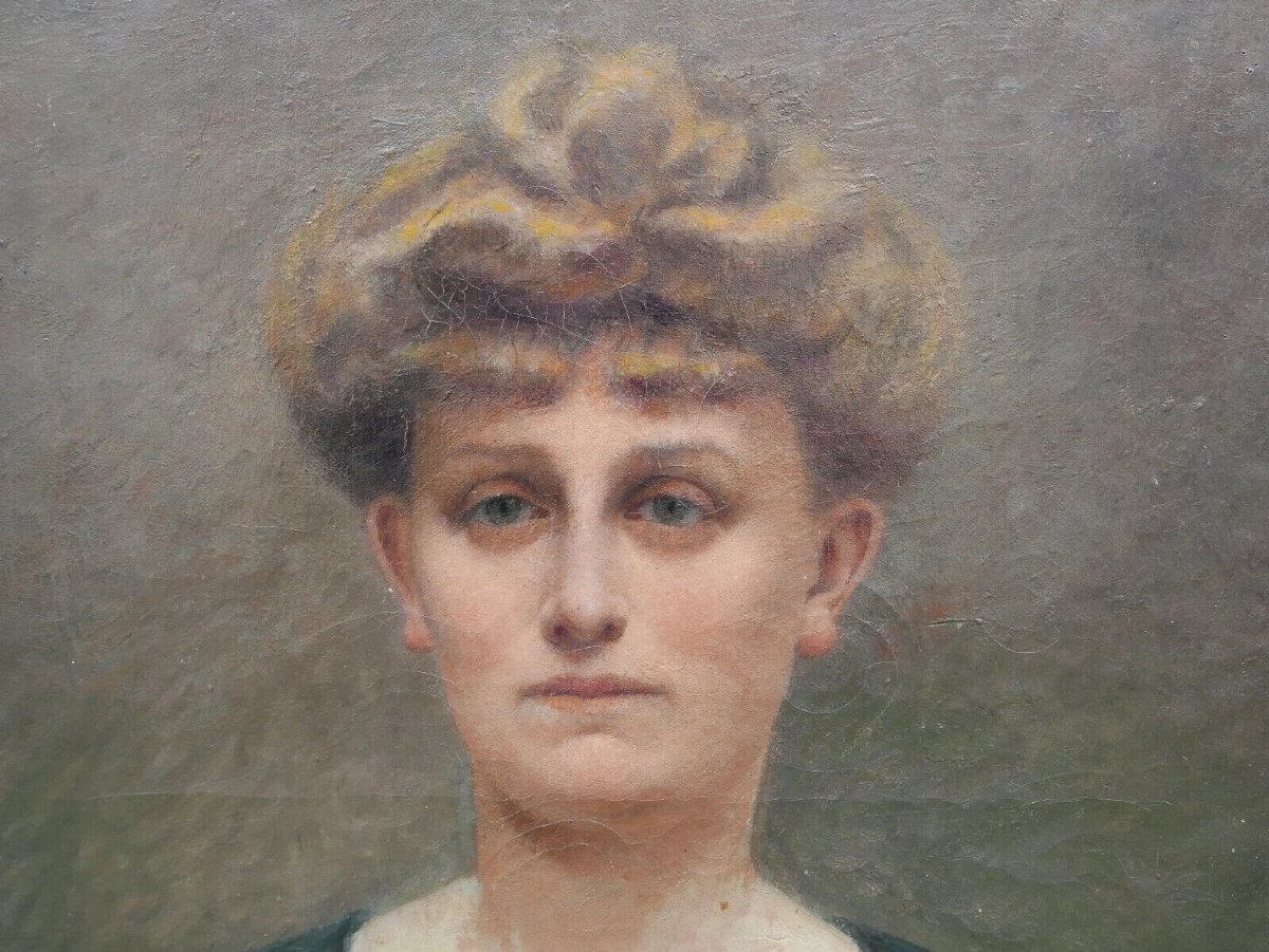 J. Lascases Portrait de Femme Ecole Française début XXème siècle Huile/Toile-photo-3