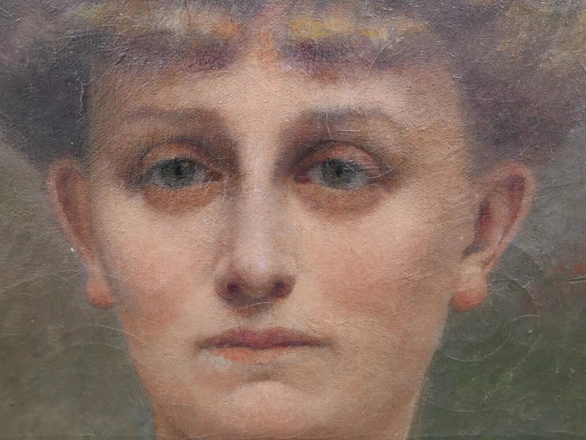 J. Lascases Portrait de Femme Ecole Française début XXème siècle Huile/Toile-photo-7