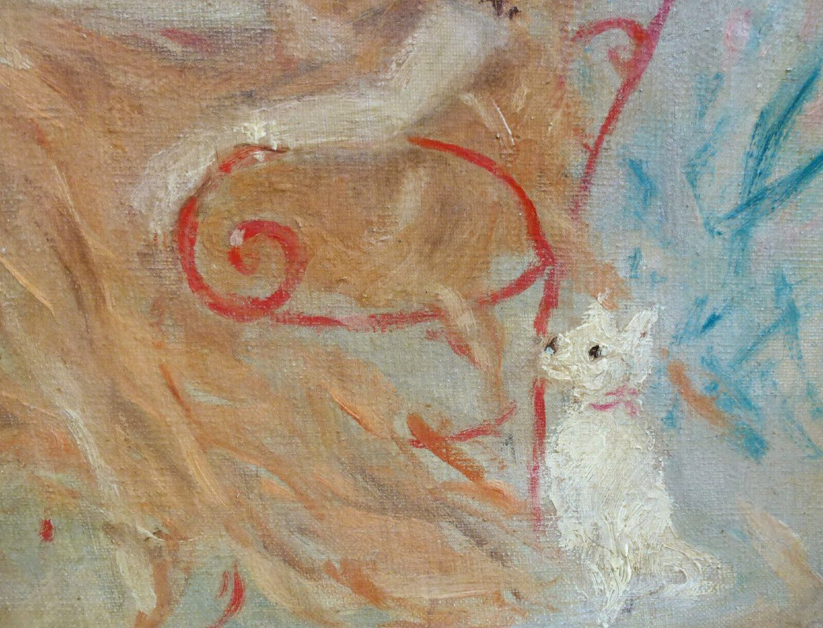 Claude Marcy, Genre Scene: Women In A Tea Room, Oil On Canvas, 20th Century-photo-1