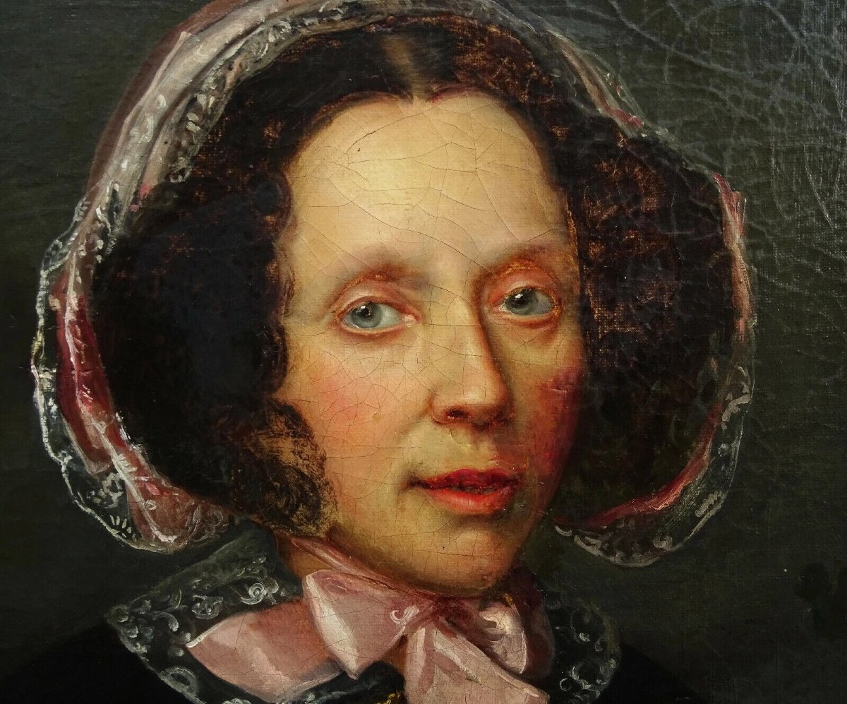 Portrait Of A Woman, Louis Philippe Period, Oil On Canvas, 19th Century-photo-4