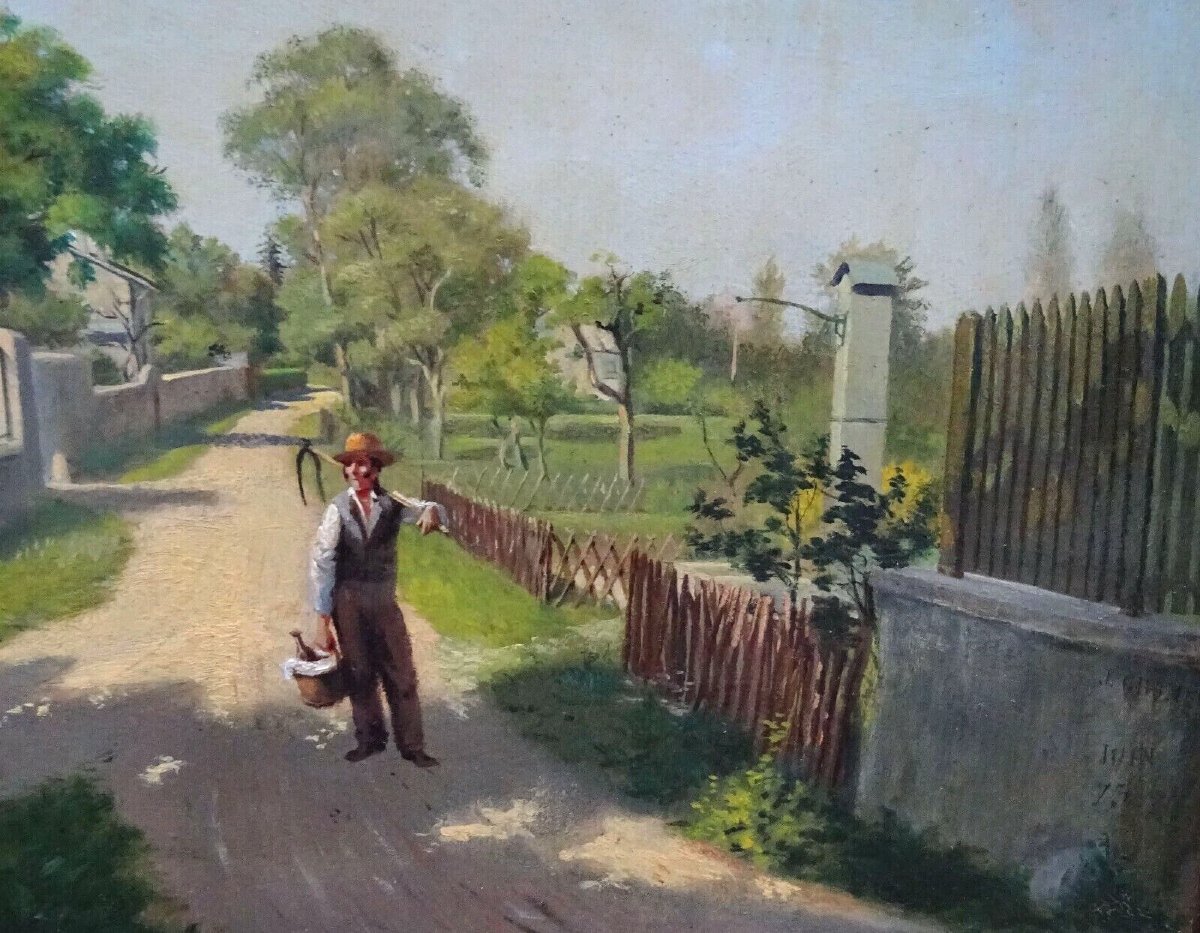 Tableau Signé Chomel Paysage Animé Huile/Panneau fin XIX siècle-photo-2