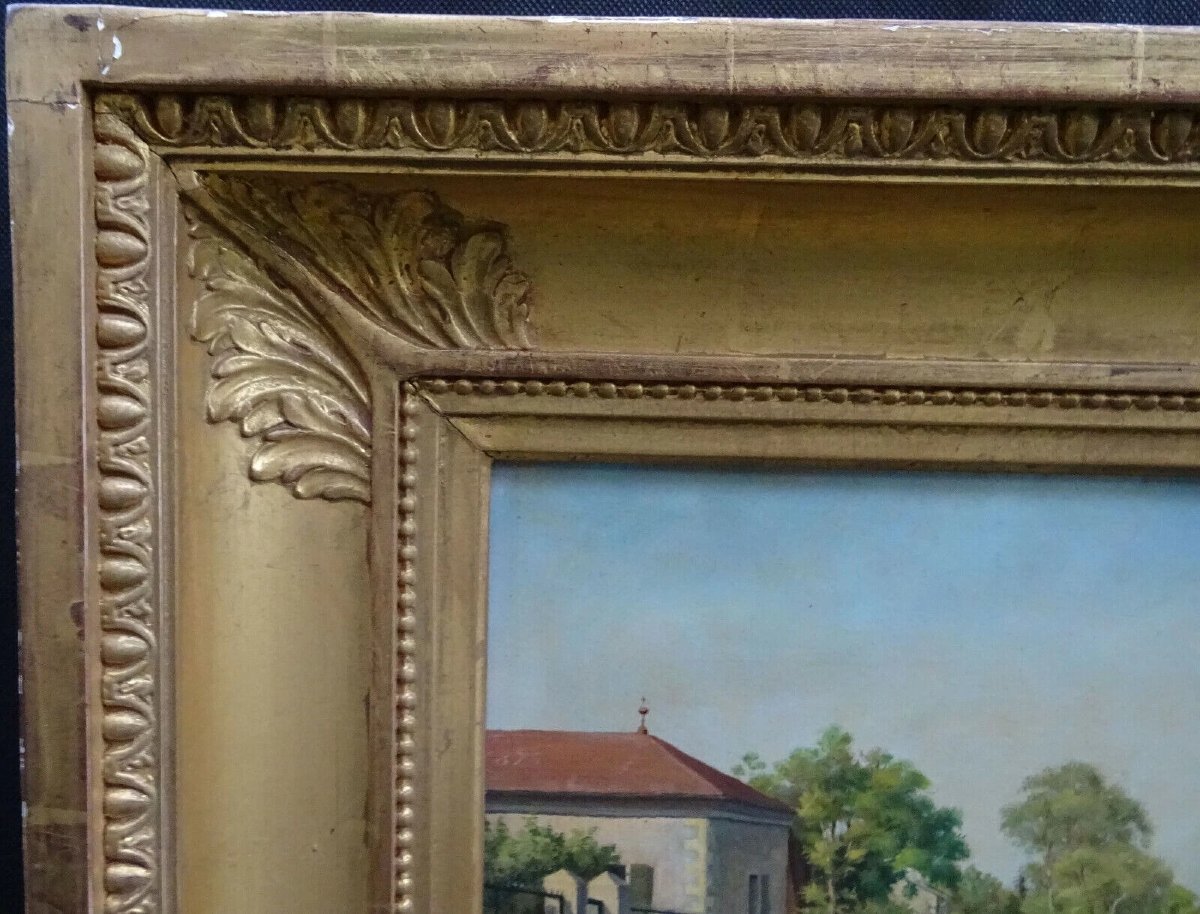 Tableau Signé Chomel Paysage Animé Huile/Panneau fin XIX siècle-photo-3