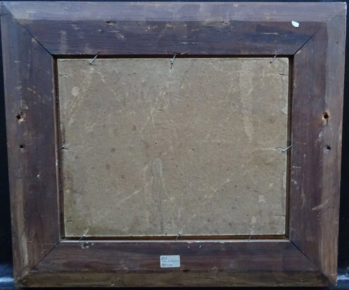 Tableau Signé Chomel Paysage Animé Huile/Panneau fin XIX siècle-photo-5