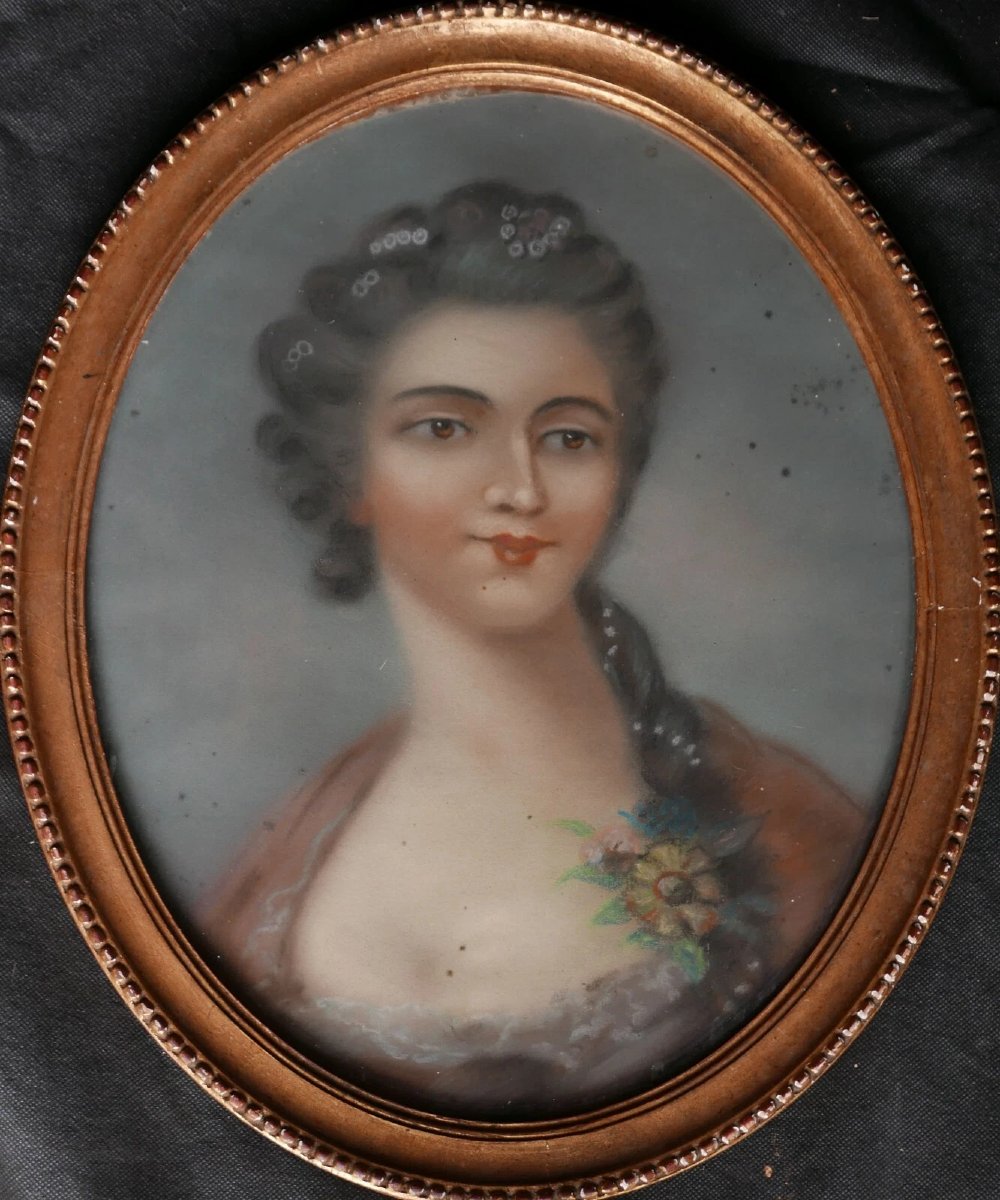 Pastel Portrait d'une Jeune Femme Epoque Louis XVI XVIIIe siècle d'après Drouais-photo-2