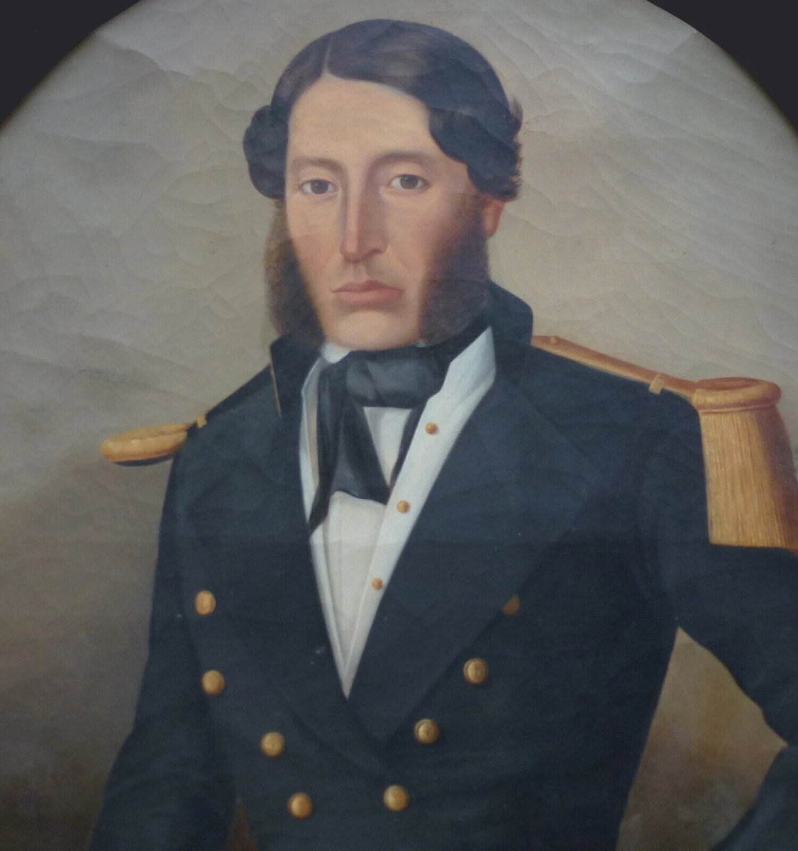 Large Portrait Of A Male Naval Officer 19th Century Oil On Canvas-photo-4