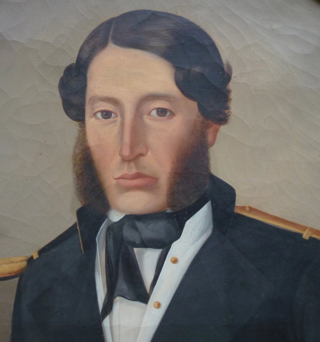 Large Portrait Of A Male Naval Officer 19th Century Oil On Canvas-photo-2