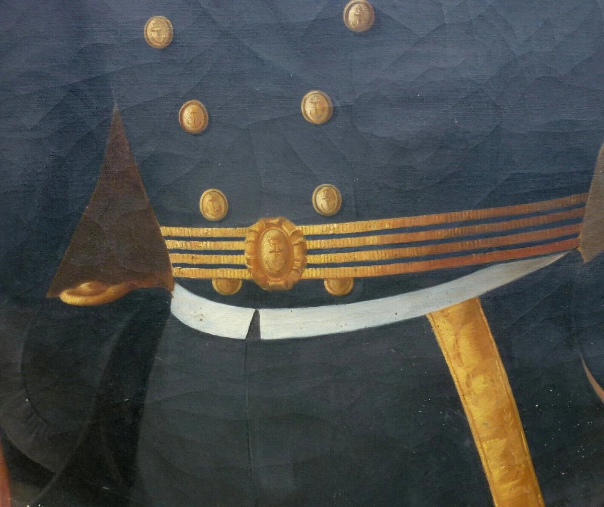 Large Portrait Of A Male Naval Officer 19th Century Oil On Canvas-photo-3