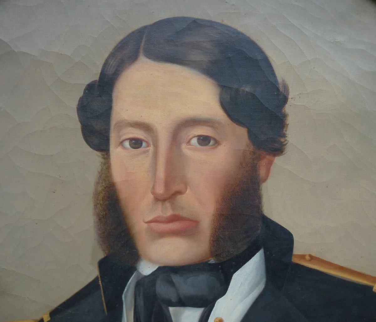 Large Portrait Of A Male Naval Officer 19th Century Oil On Canvas-photo-4