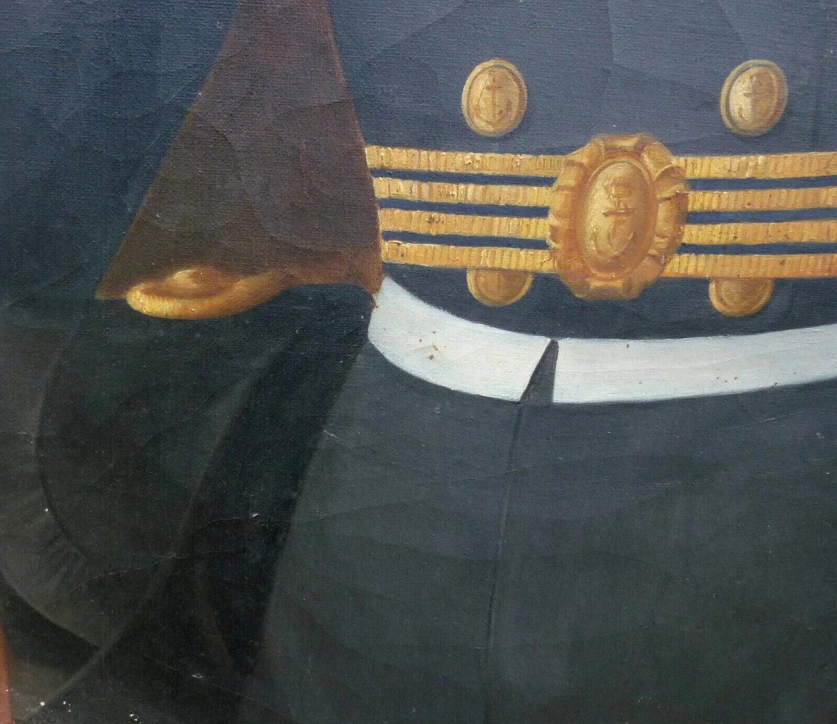 Large Portrait Of A Male Naval Officer 19th Century Oil On Canvas-photo-5