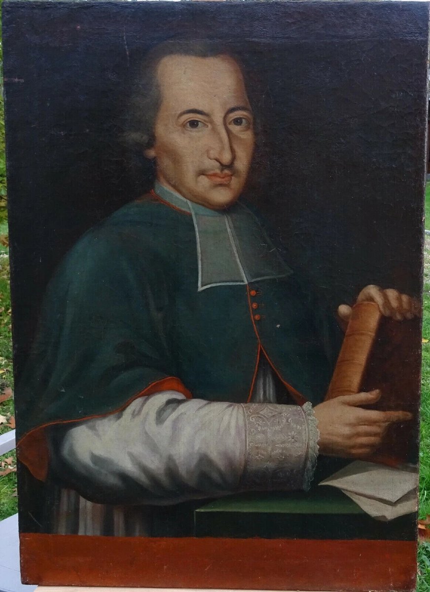 Portrait d'Homme Evêque Ecole Française Huile/Toile du XVIIIème siècle-photo-2