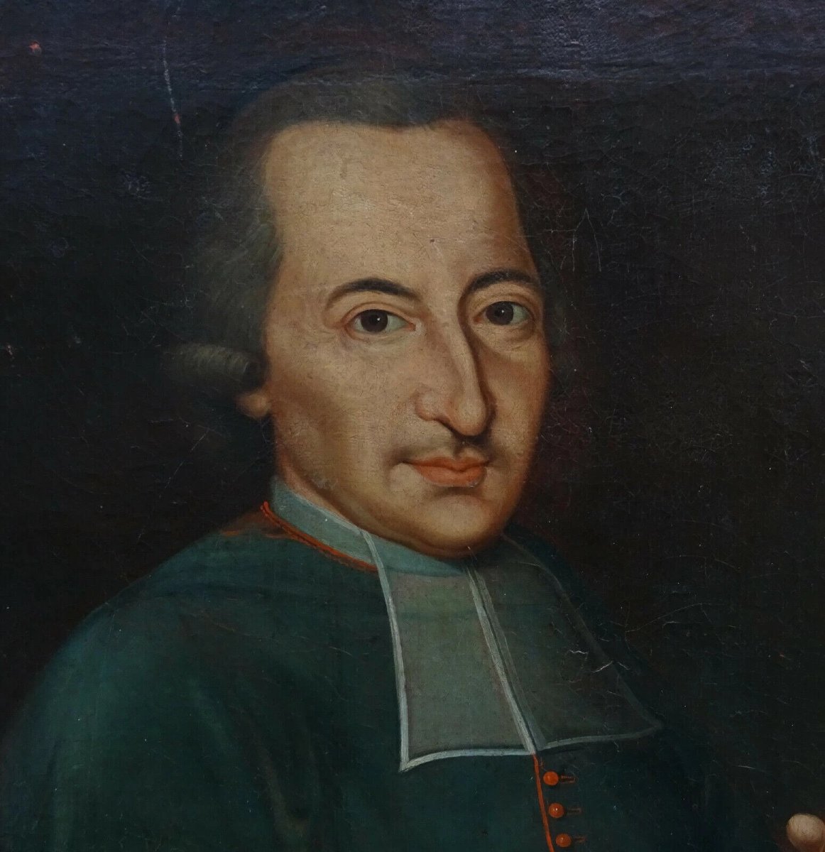 Portrait d'Homme Evêque Ecole Française Huile/Toile du XVIIIème siècle-photo-1