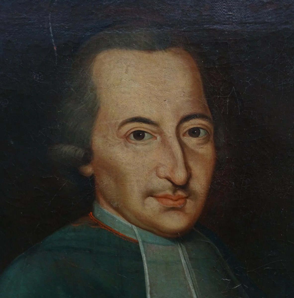 Portrait d'Homme Evêque Ecole Française Huile/Toile du XVIIIème siècle-photo-2