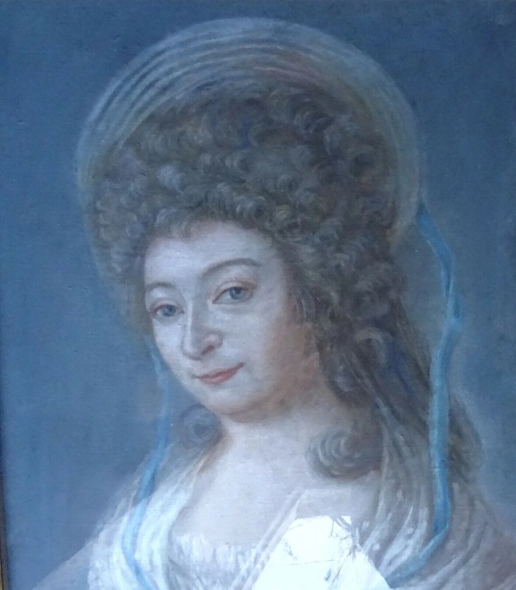 Portrait de Femme d'Epoque Louis XVI Pastel du XVIIIème siècle-photo-3