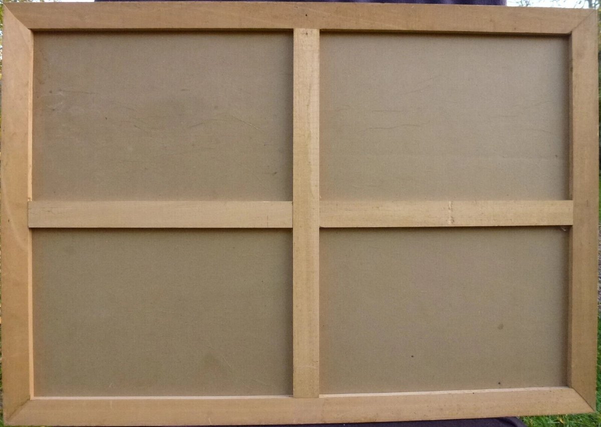 Tableau Paysage Boisé Animé au Pont Huile/Toile du XIXème siècle-photo-5