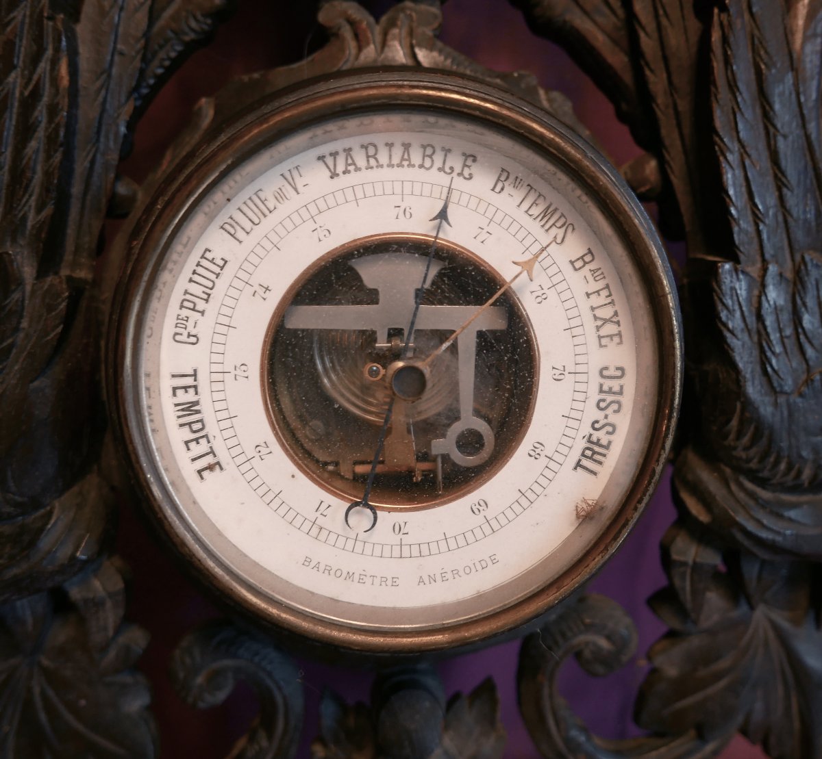 Antique Barometer With Wooden Swans, Carved In The Black Forest Style, 19th Century-photo-4